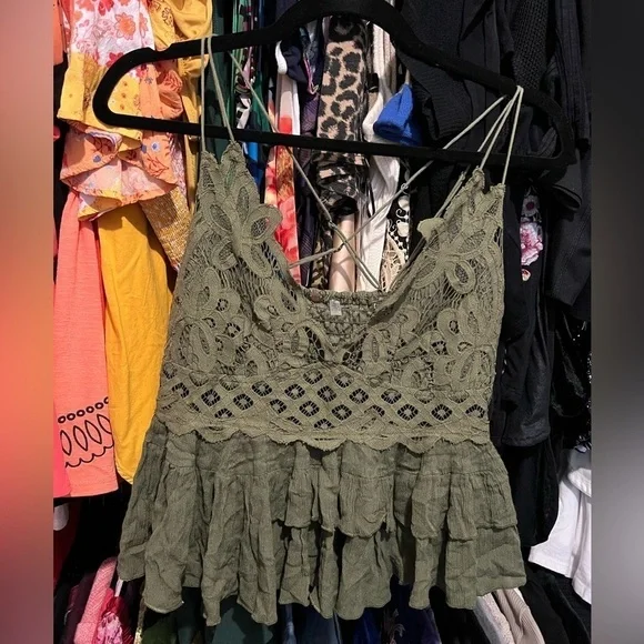 🌿 Intimately Free People Adella Cami in Olive Sparrow Green | Size Large (L) - Picture 3 of 10